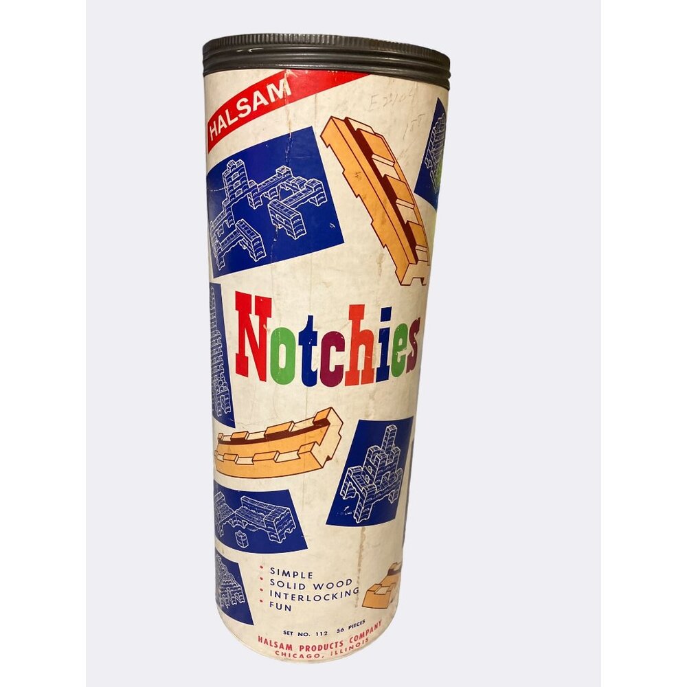 Halsam Notchies Interlocking Wood Building Blocks Toy Vintage